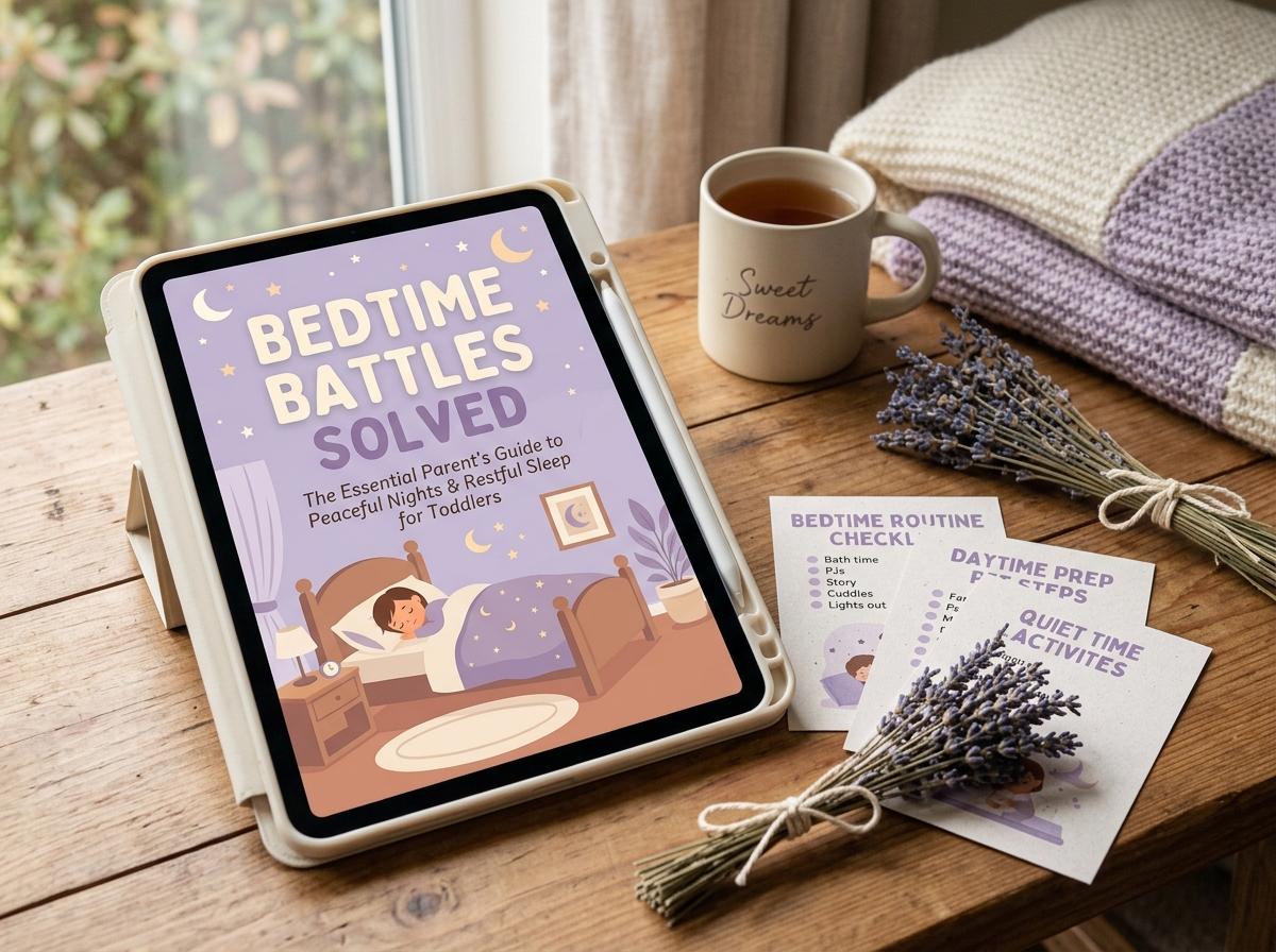 Bedtime Battles Solved PDF ebook and printable checklist cards mockup